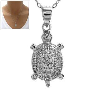 RADIANT STERLING SILVER TURTLE PENDANT WITH 0.45 CARAT MICRO-PAVE CZS